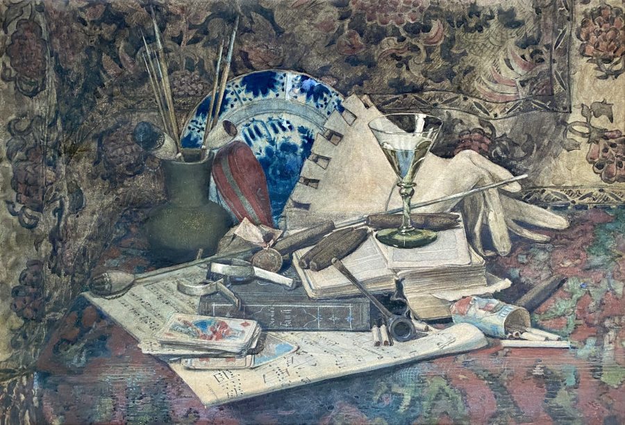 Still Life with a Cigars, Playing Cards and Delft Plate
