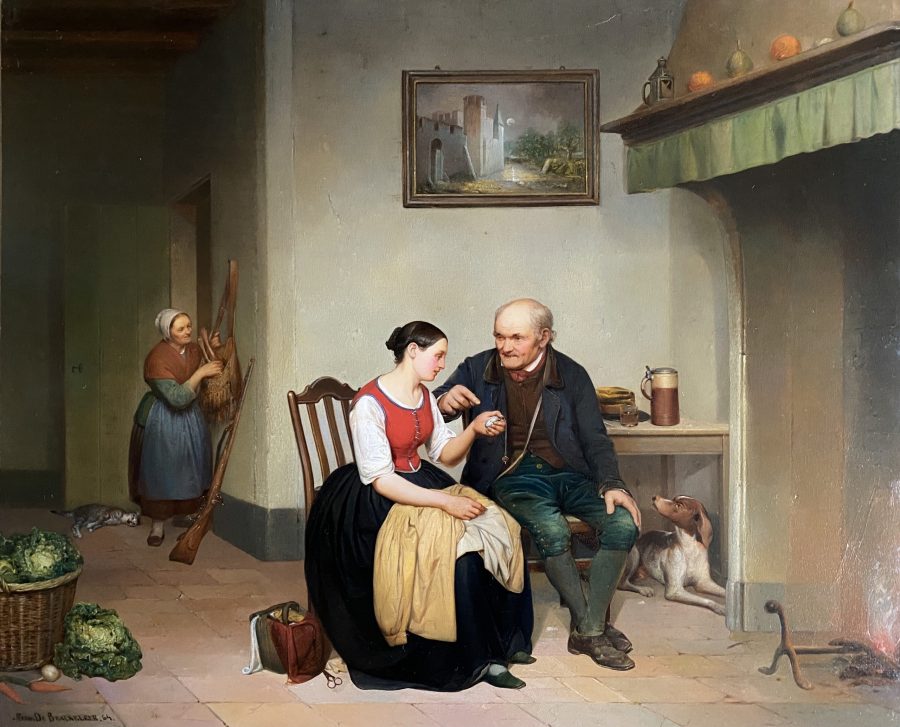 An Old Man Pointing at Pocket Watch