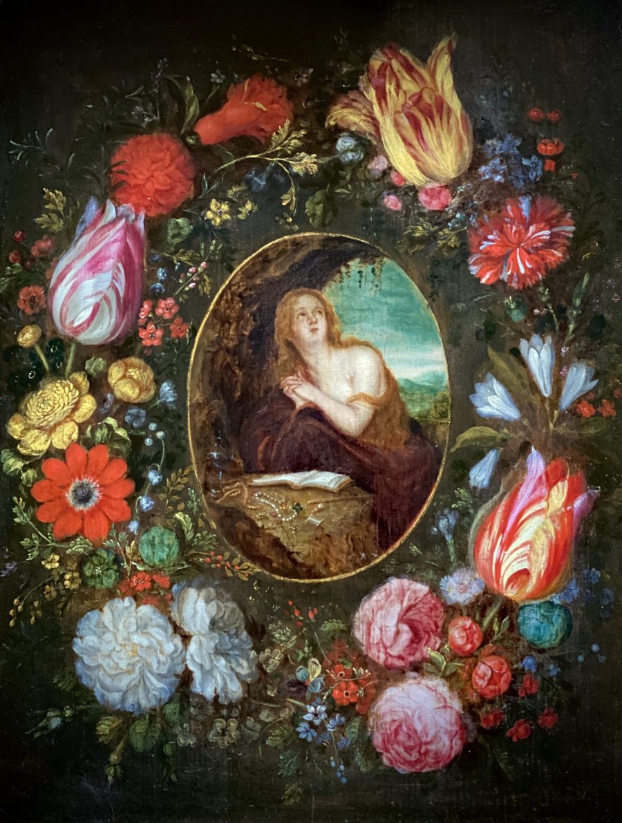 A Garland of Flowers Surrounding the Madonna at Prayer