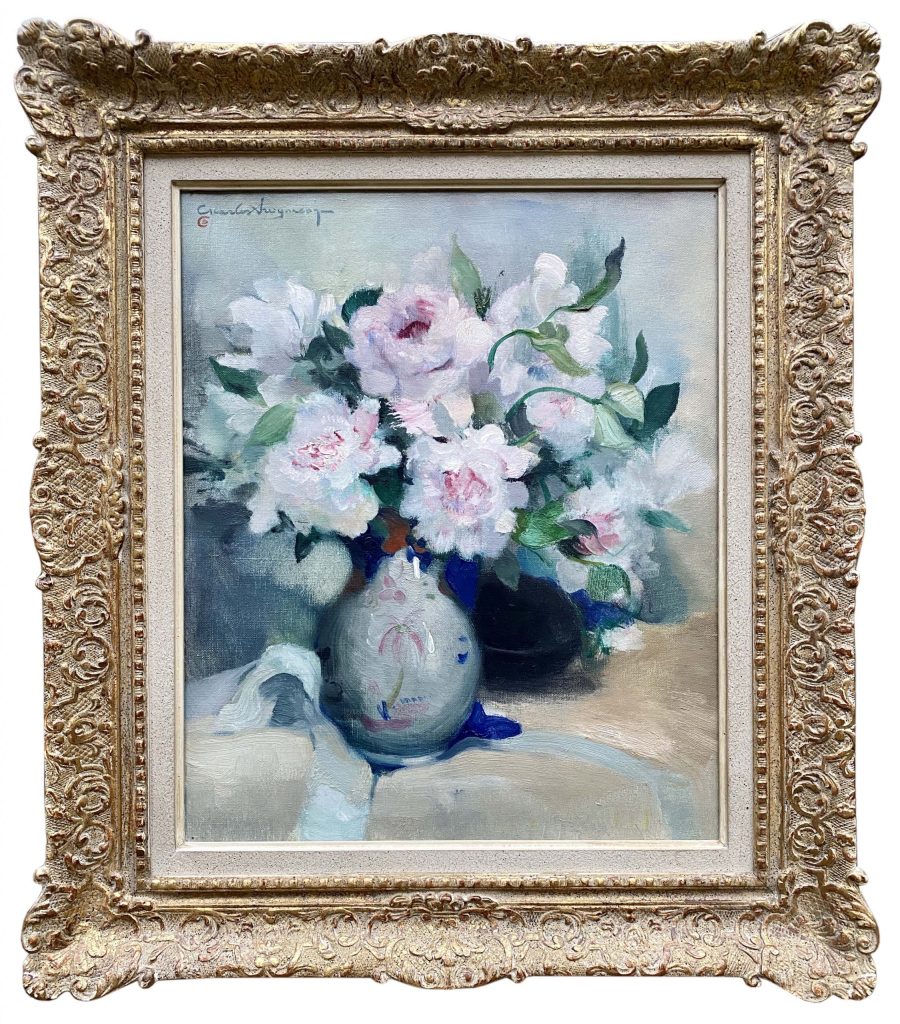 White and Pink Peonies in Vase - Image 2