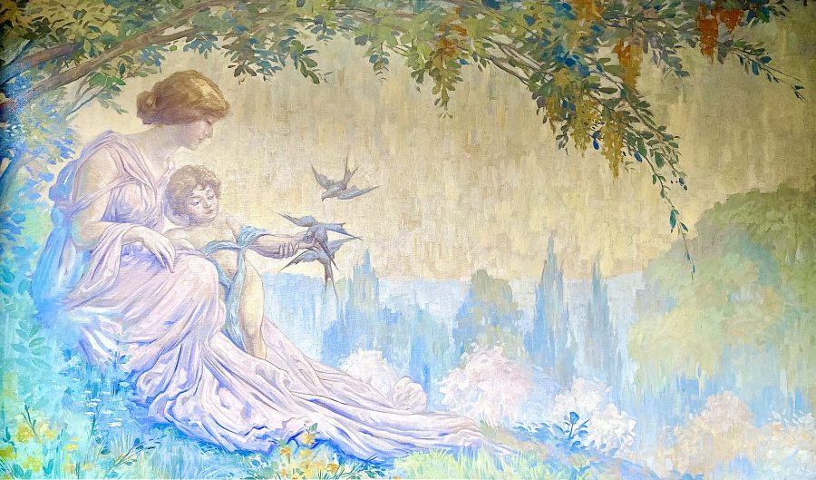Nymph with Child Feeding Swallows