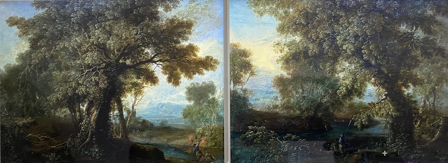 A Pair of Forest Landscapes with River and Boat in the Foreground