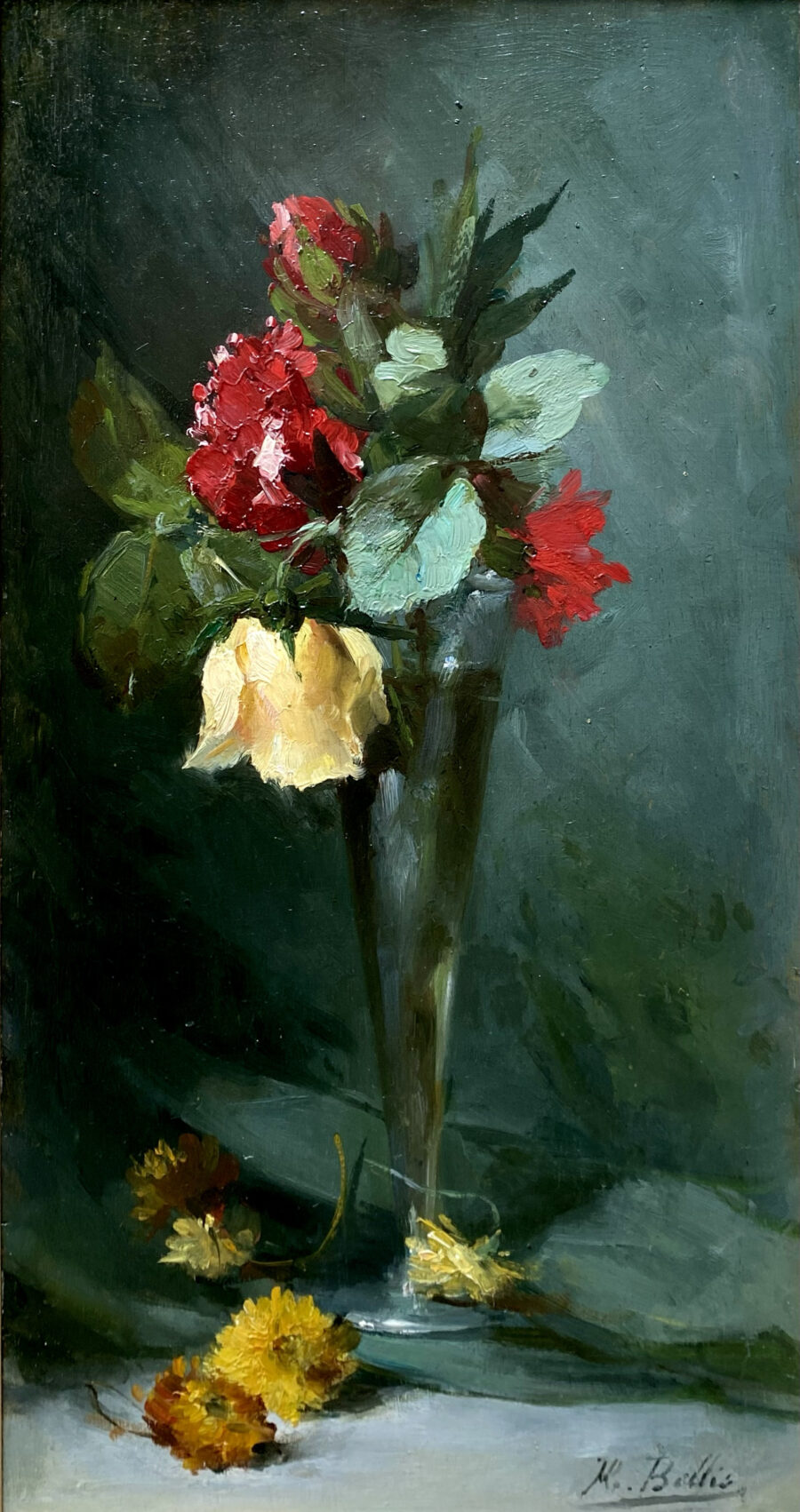 Red and Yellow Roses in a Glass Vase