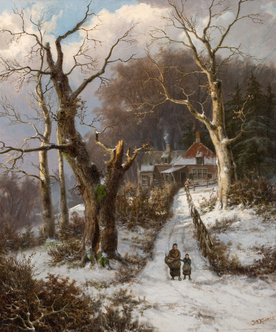 Figures Strolling through a Forest in Winter
