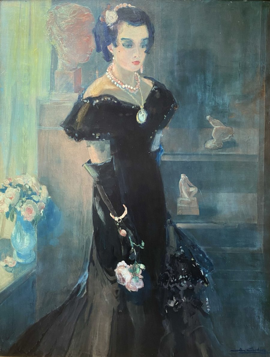 A Lady in Black with a Rose