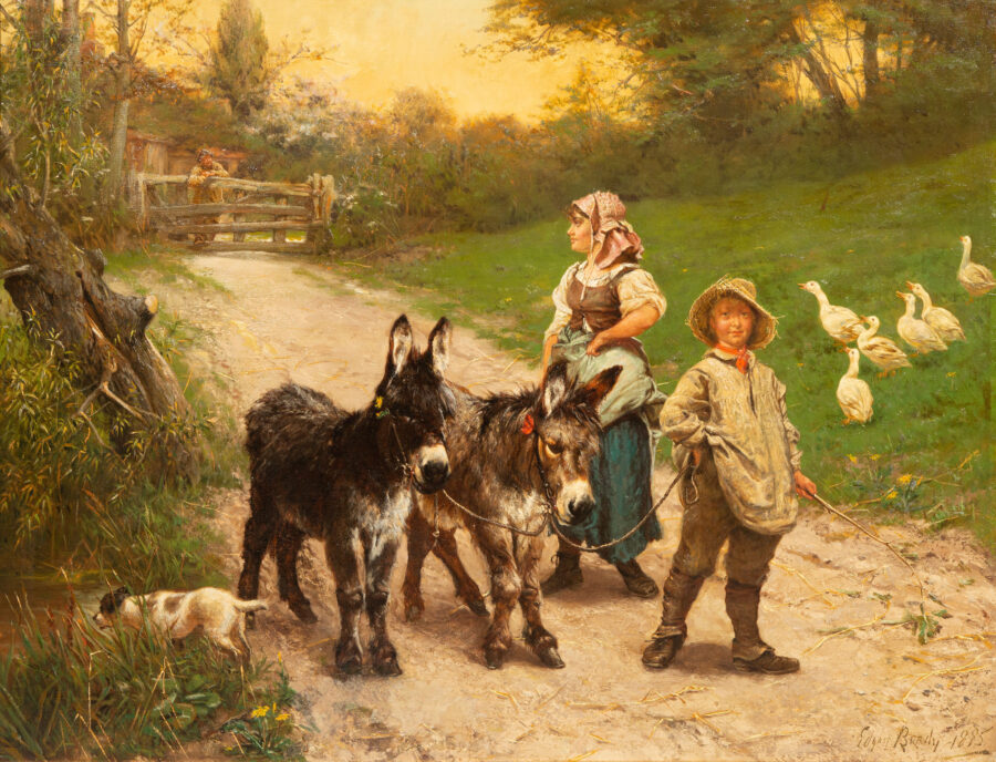 Peasant Children walking the Donkeys