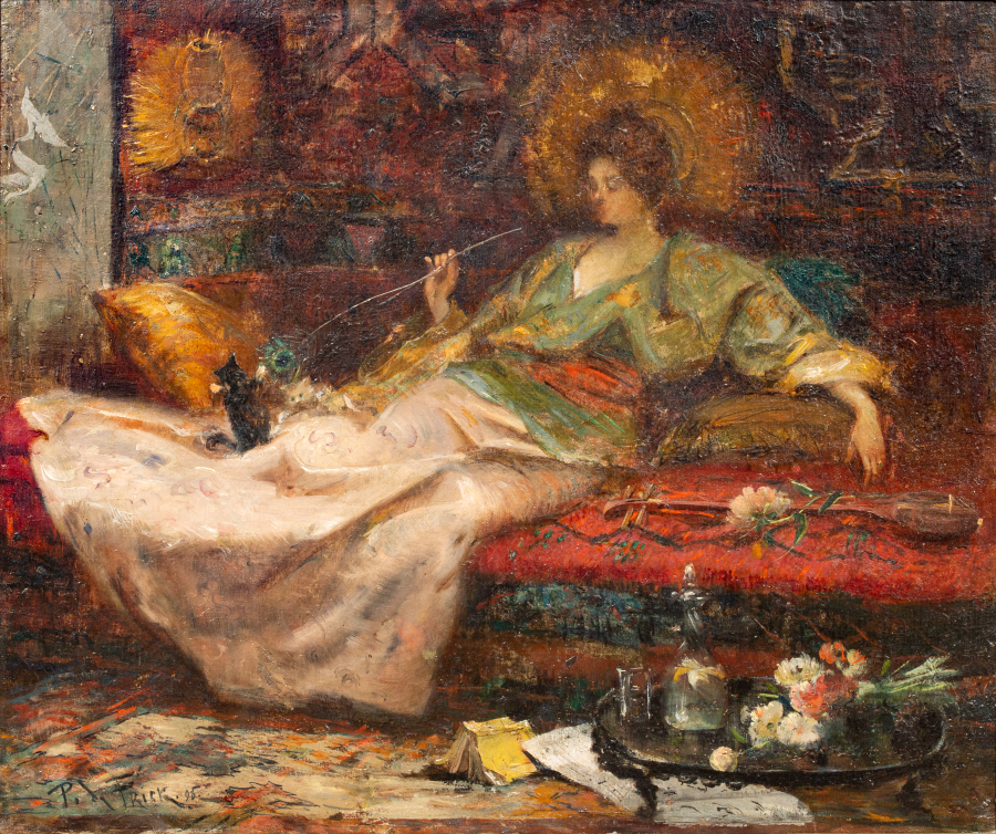 A Lady playing with a Cat