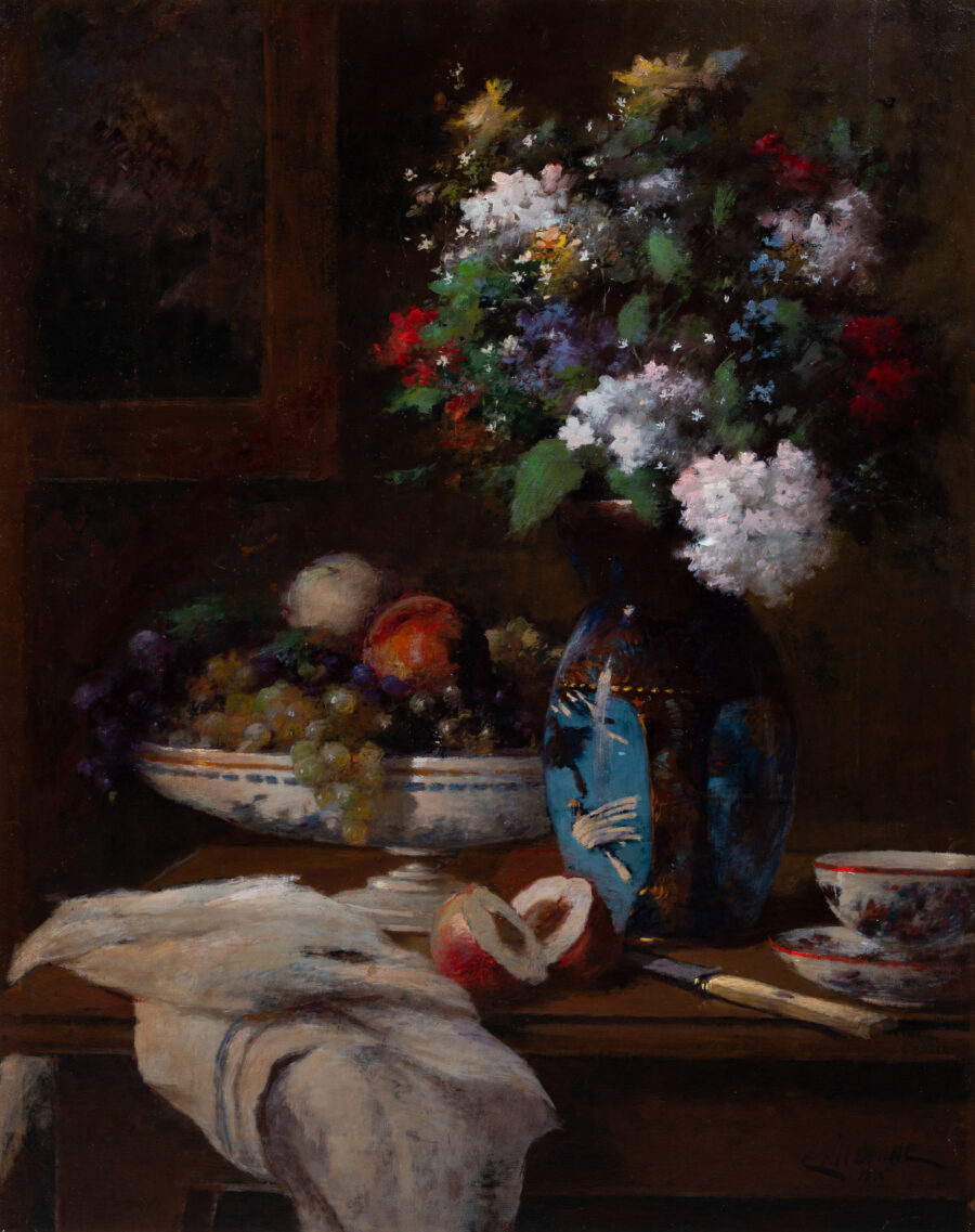 Still Life with Flowers and Fruit on a Table