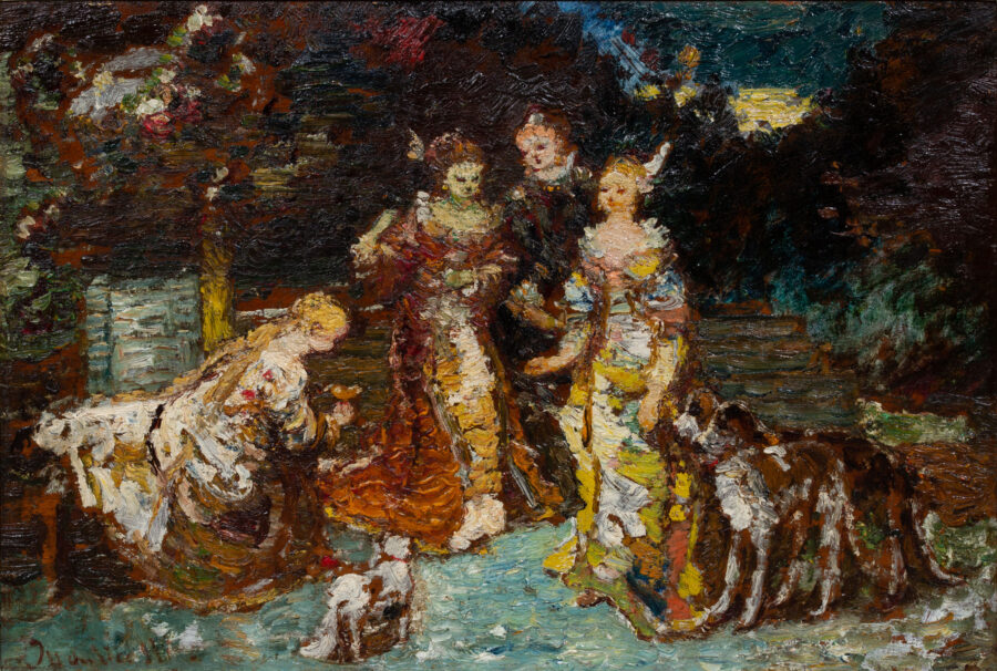 Quatre figures dans un parc