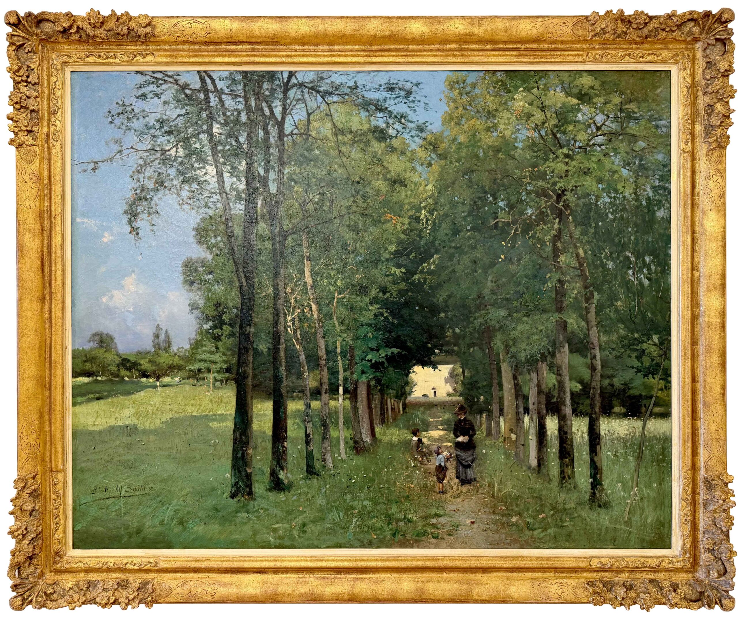 Mother with Children on a Wooded Path in Bordeaux - Image 2